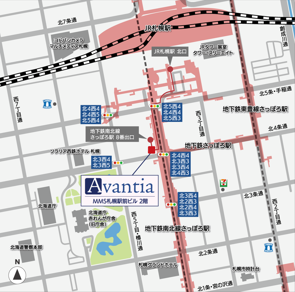 アヴァンティア札幌事務所への地図